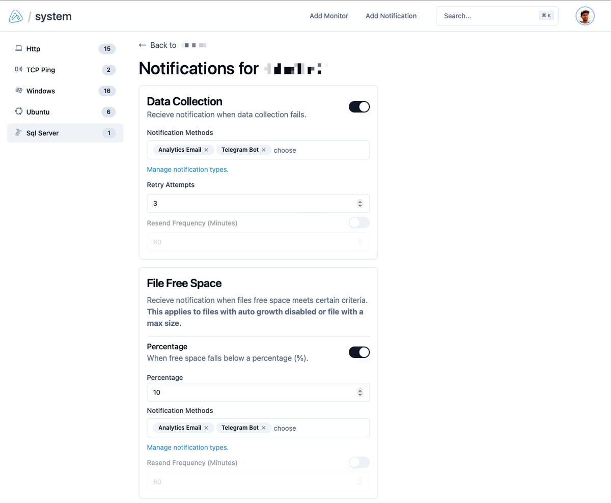 SQL Server Notification Options
